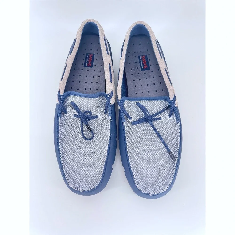 Swims Mens Braided Lace Lux Loafers Size 10 Slate Coastal Mesh Rubber Boat Shoes